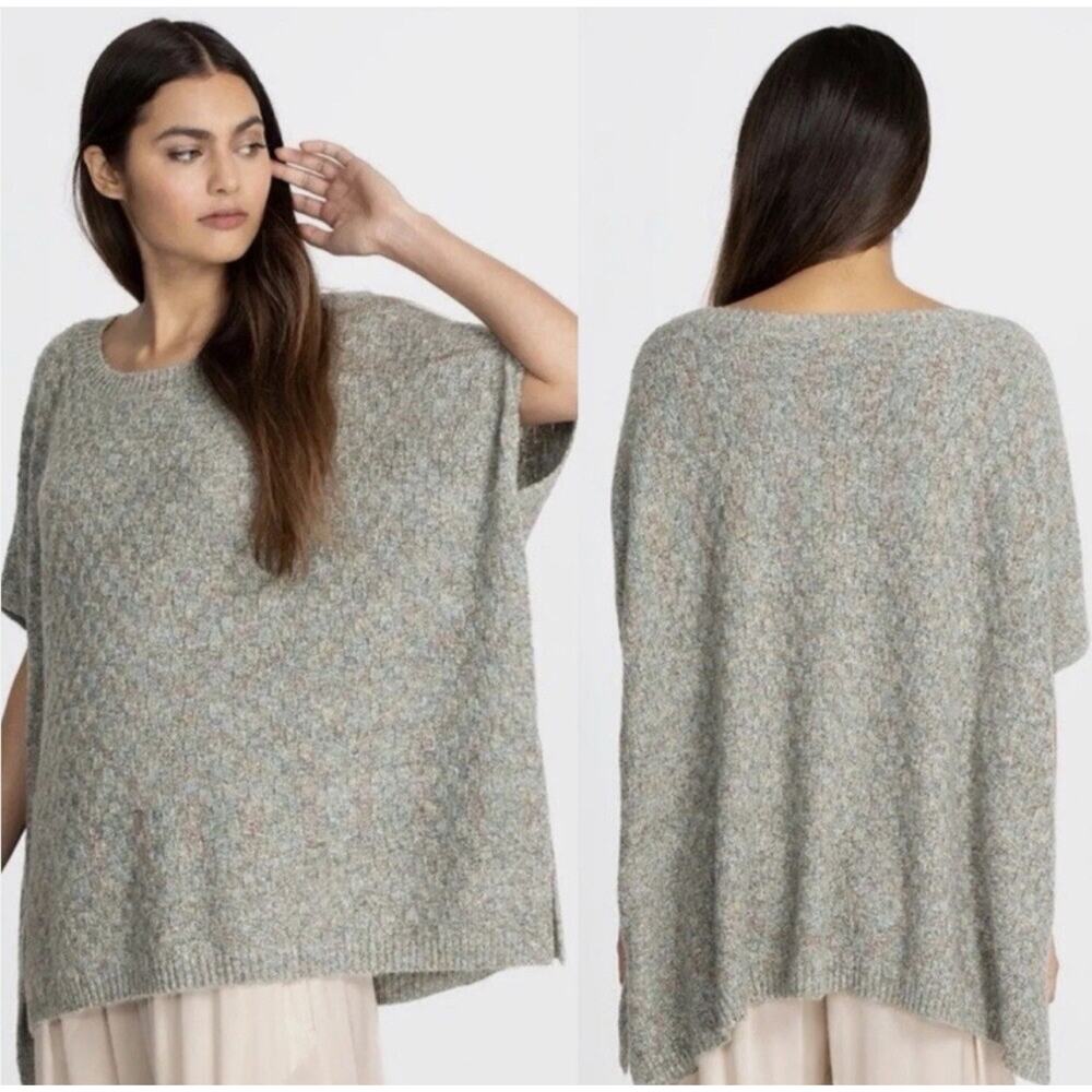 Johnny Was Calme Basket Weave Knit Poncho Sweater Sage Green One Size NWT
